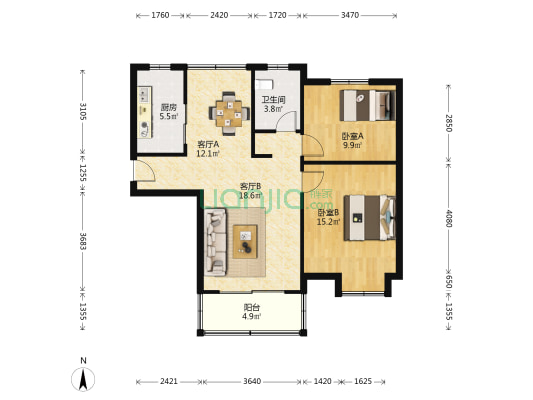 金葵新城(西区) 2室2厅1卫 84平方
