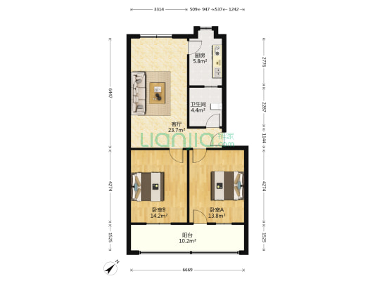 汉江化工厂家属院 2室1厅1卫 86平方