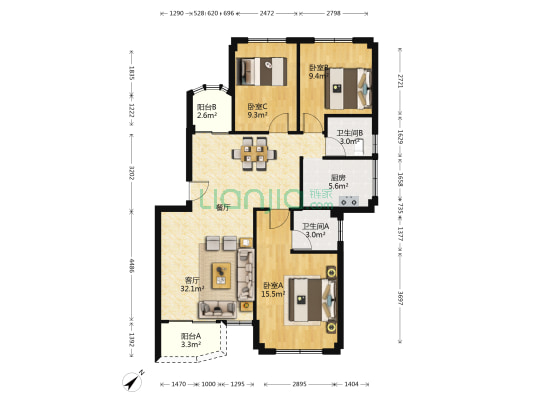 丽景花园（东凤镇） 3室1厅2卫 120平方