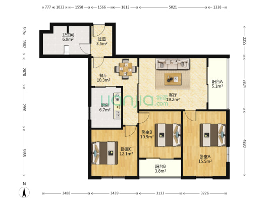 科达公寓 3室2厅1卫 135平方