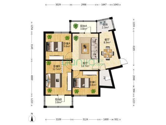 佳华里 3室2厅1卫 73平方
