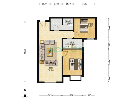 采光无遮挡，格局设计合理，动静分区明确，精装修-户型图