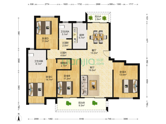 绿地智慧城 4室2厅2卫 149平方