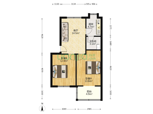 江西财大附中 2室1厅1卫 63平方
