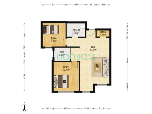象博豪庭 2室1厅1卫 90平方