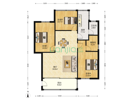 税务新村 3室1厅1卫 106平方
