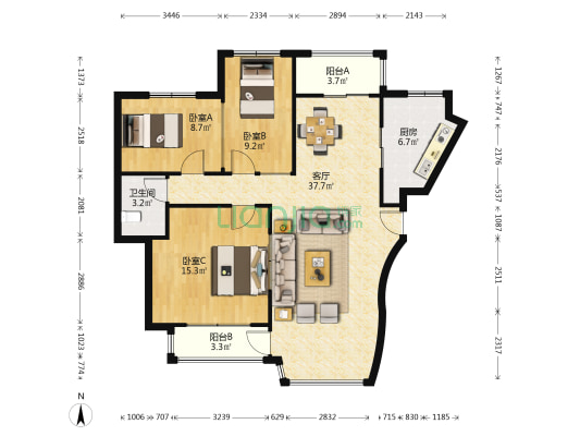 优豪斯 3室1厅1卫 122平方