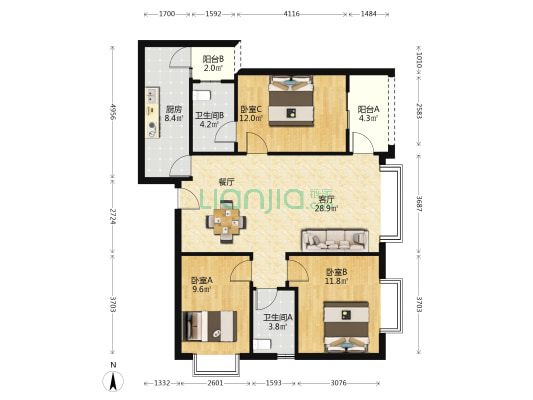 泉眼村 3室1厅2卫 102平方