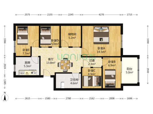 珞珈山公寓 5室1厅1卫 101平方