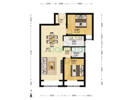江南府 2室1厅1卫 83平方