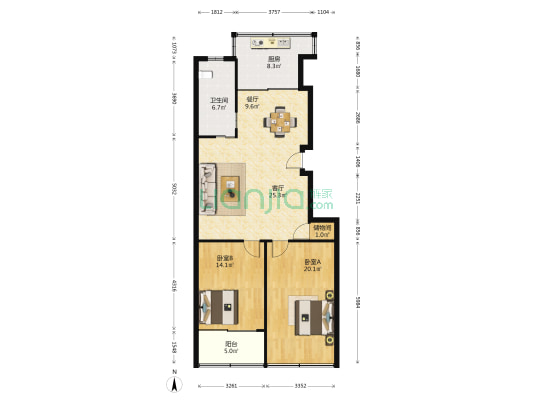 金恒家园 2室2厅1卫 106平方