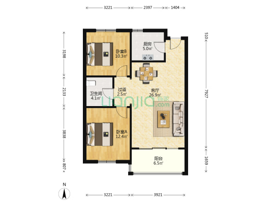 成盛花园 2室1厅1卫 96平方