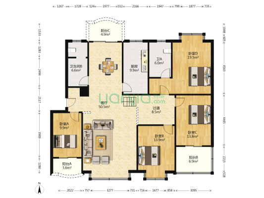香楠居 4室1厅2卫 178平方