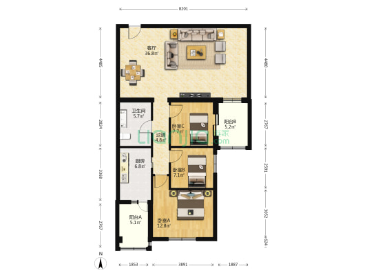 中建二局家属院 3室1厅1卫 119平方