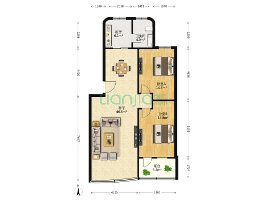 万福园 2室1厅1卫 112平方