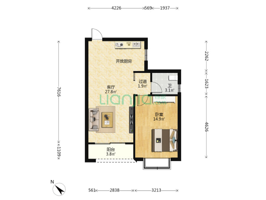 丽冠雅居 1室1厅1卫 66平方