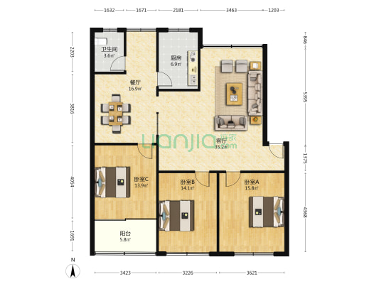 望城大道100号 3室2厅1卫 134平方