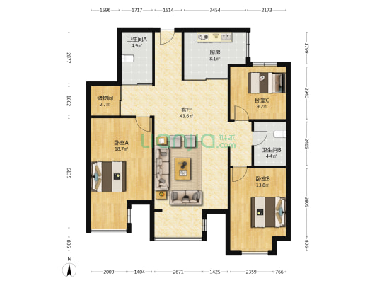碧桂园太阳城星语 3室1厅2卫 143平方