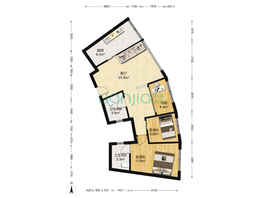 信和花园 3室1厅2卫 89平方