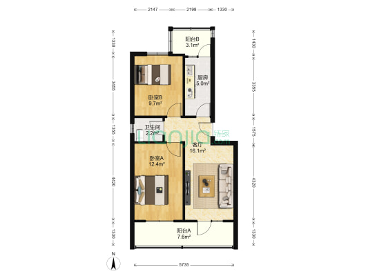 百货公司牌坊路家属院 2室1厅1卫 74平方
