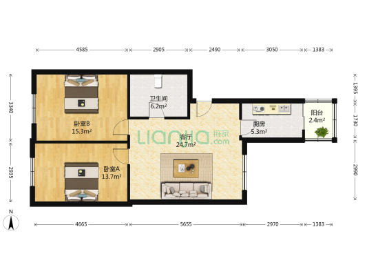体院家属楼 2室1厅1卫 85平方