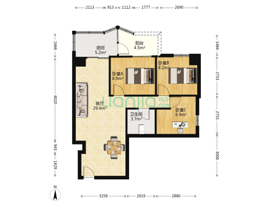 天兴大厦 3室1厅1卫 88平方