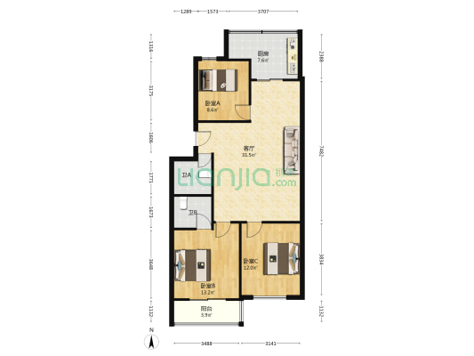 西联小区 3室1厅2卫 100平方