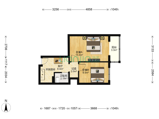 正义路10号院 2室1厅1卫 52平方