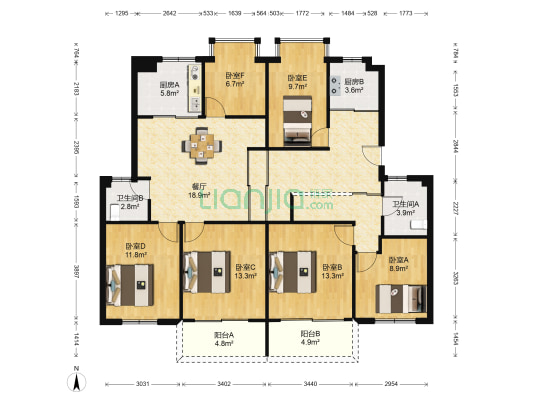 水心住宅区柳组团 6室1厅2卫 267平方