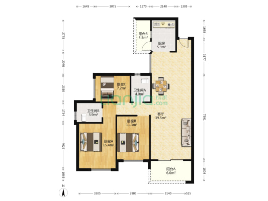 雅居乐森岚 3室1厅2卫 117平方