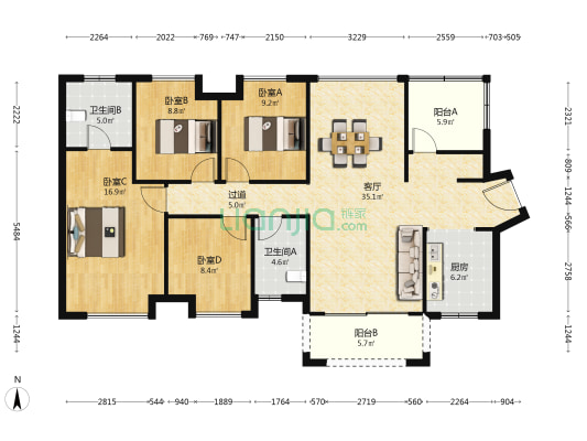 佳兆业东江新城十二期 4室1厅2卫 126平方