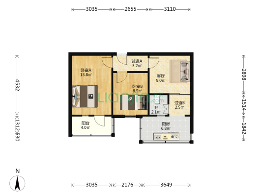 西开小区 2室1厅1卫 47平方