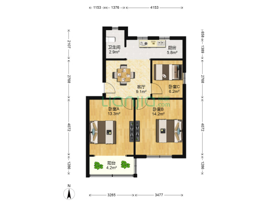 城北新村 3室1厅1卫 65平方
