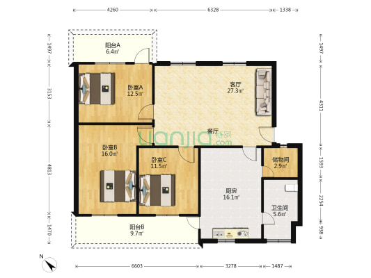 粮食储备库家属区 3室1厅1卫 97平方