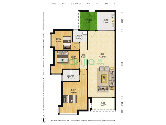倾城上筑 3室1厅2卫 136平方