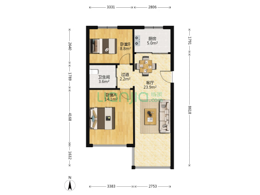 景和家园 2室1厅1卫 66平方