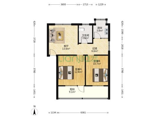 新郑路3号院  2室1厅1卫 69平方