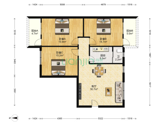 西门塘 3室1厅1卫 106平方