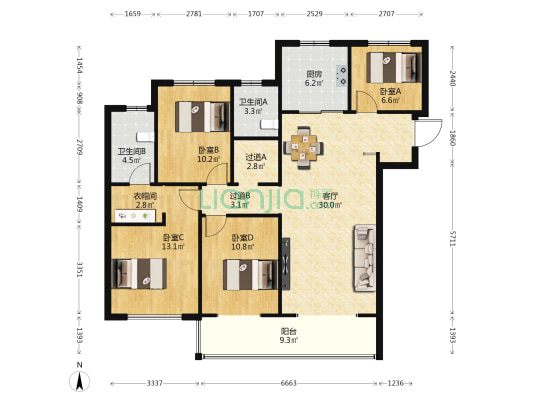 融创城开中原宸院二期 4室1厅2卫 140平方