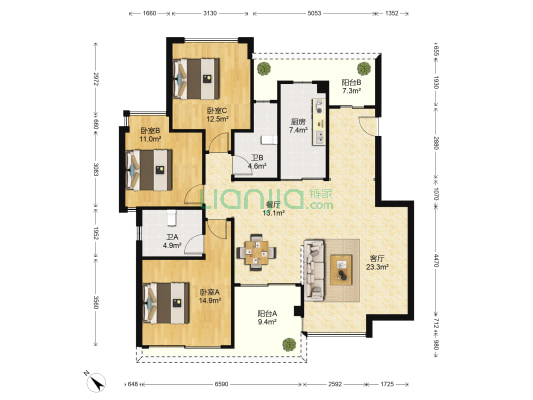 金菲豪园 3室2厅2卫 130平方