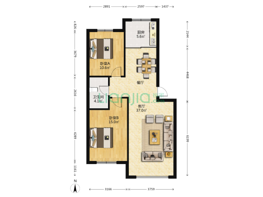 万星亲亲家园北区 2室1厅1卫 99平方
