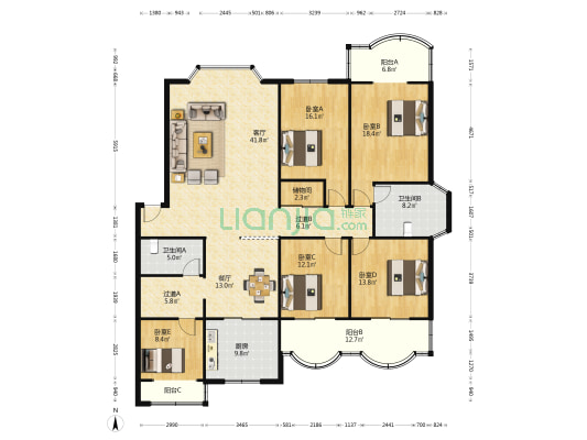 电信花园(青白江) 5室2厅2卫 199平方