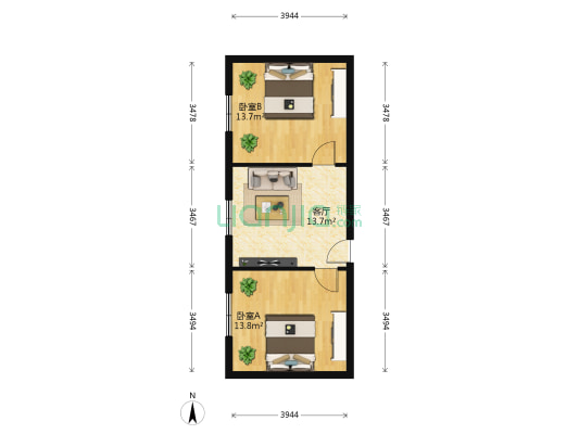 外运公司宿舍 2室1厅0卫 54平方