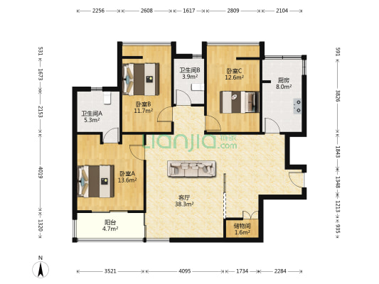 广信大厦 3室1厅2卫 131平方