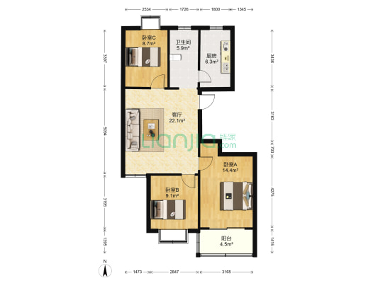 富庭大第 3室1厅1卫 101平方