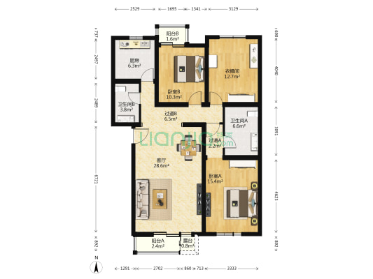 怡然家园5号院 2室1厅2卫 126平方