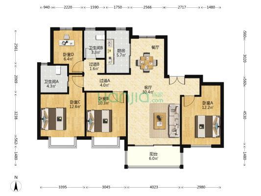 长江华府西区 4室1厅2卫 143平方