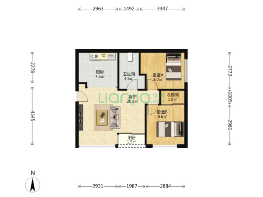 会展湾·中港广场 2室1厅1卫 84平方