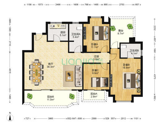 绿地国际博览城一期御珑 3室1厅2卫 124平方