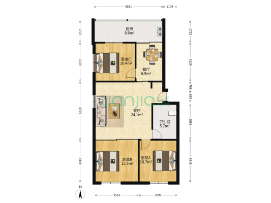 民丰小区法院家属楼 3室2厅1卫 101平方